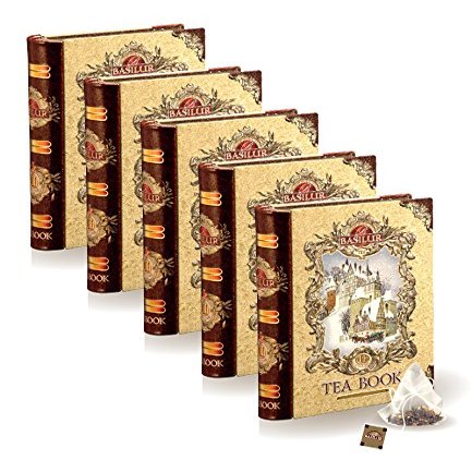 Basilur | Mini Tea Book Vol 2 | Pure Ceylon Tea | Five Collectible Metal Tin Caddies | 5 Luxury Leaf Pyramid Sachets Per Tin | Pack of 5