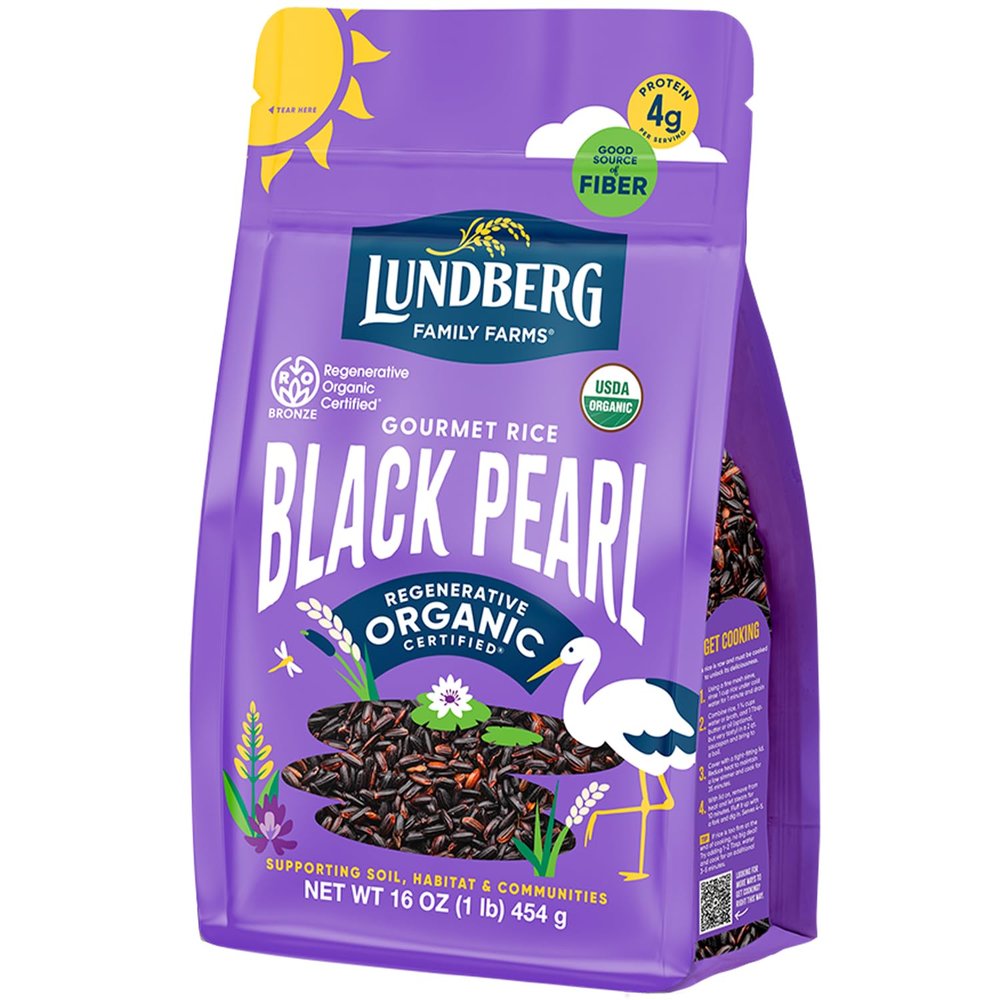 Lundberg Black Pearl Rice, Regenerative Organic Certified  Full-Bodied Black Rice, Responsibly Grown in California, 16 Oz