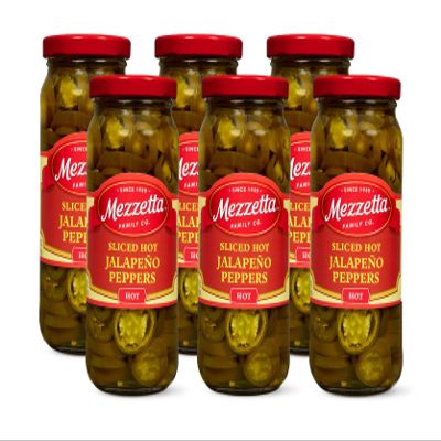 Mezzetta Sliced Hot Jalapeno Peppers| Gluten Free, Kosher, Keto | 16 Fluid Ounce Jar (Pack of 6)
