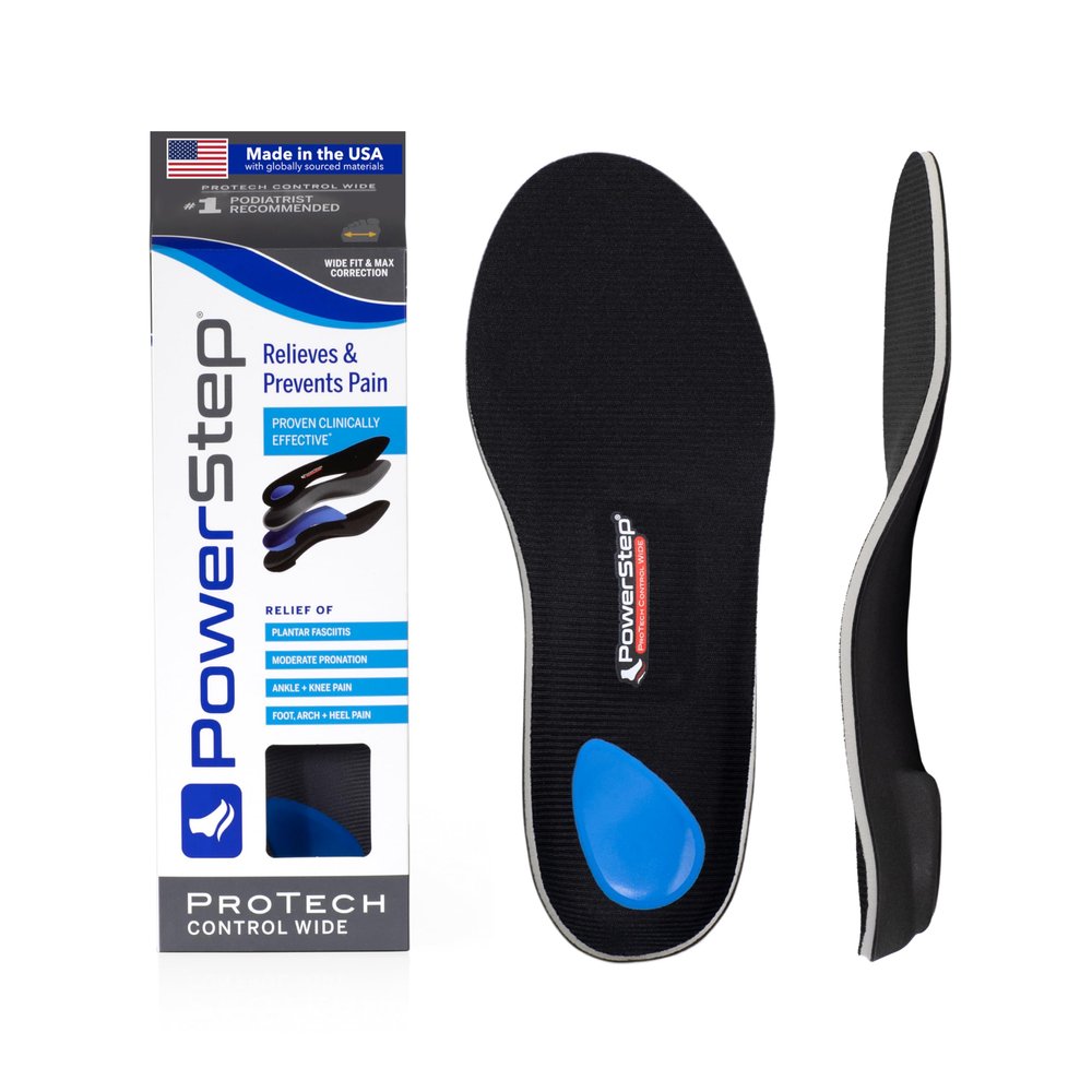PowerStep ProTech Control Wide Orthotic Inserts - Medical Grade Orthotics for Wide Feet - Extra Support for Plantar Fasciitis, Heel Pain, Arch Pain & Overpronation - Made in The USA (M 4-4.5 W 6-6.5)