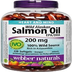 Webber Naturals Wild Alaskan Salmon Oil, 200 mg EPA/DHA, 220 Clear Enteric Softgels