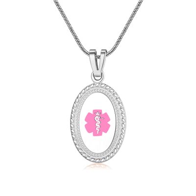 Divoti Custom Engraved-Stainless Premier Disc Tag Medical Alert Necklace, Medical ID Necklace Women, Medical Pendant Tag- Various Color and (24/28 IN) Snake -Pink