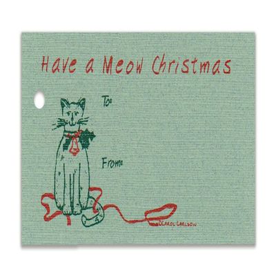 (15 Tags) Meow CAT Christmas SAGE Gift Tags & Strings. Happy Holidays. to: from: Hang Tags