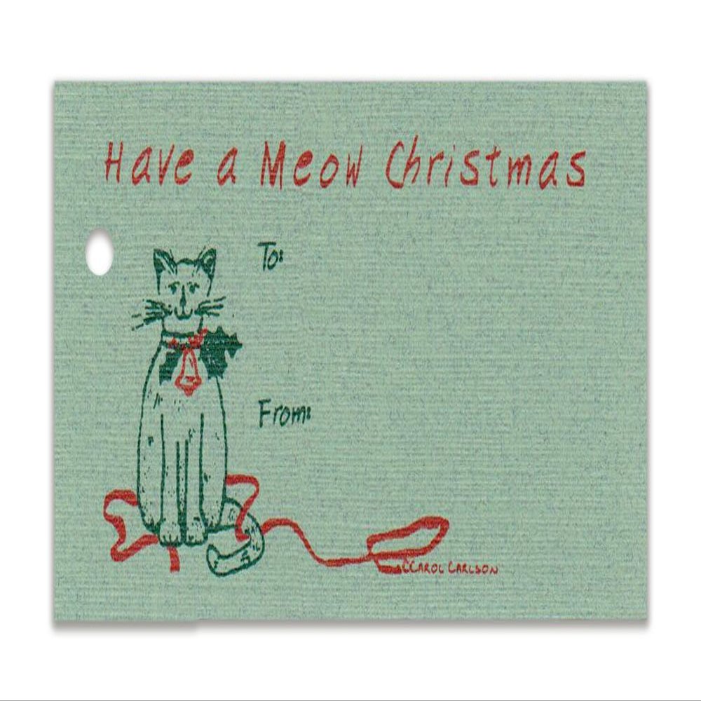 (15 Tags) Meow CAT Christmas SAGE Gift Tags & Strings. Happy Holidays. to: from: Hang Tags