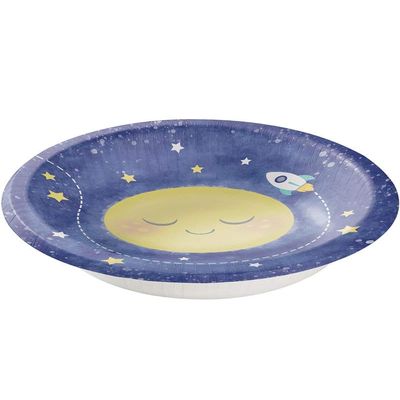 Creative Converting 322280 Moon and Stars Baby Shower Printed Paper Bowls 20 oz Blue and White