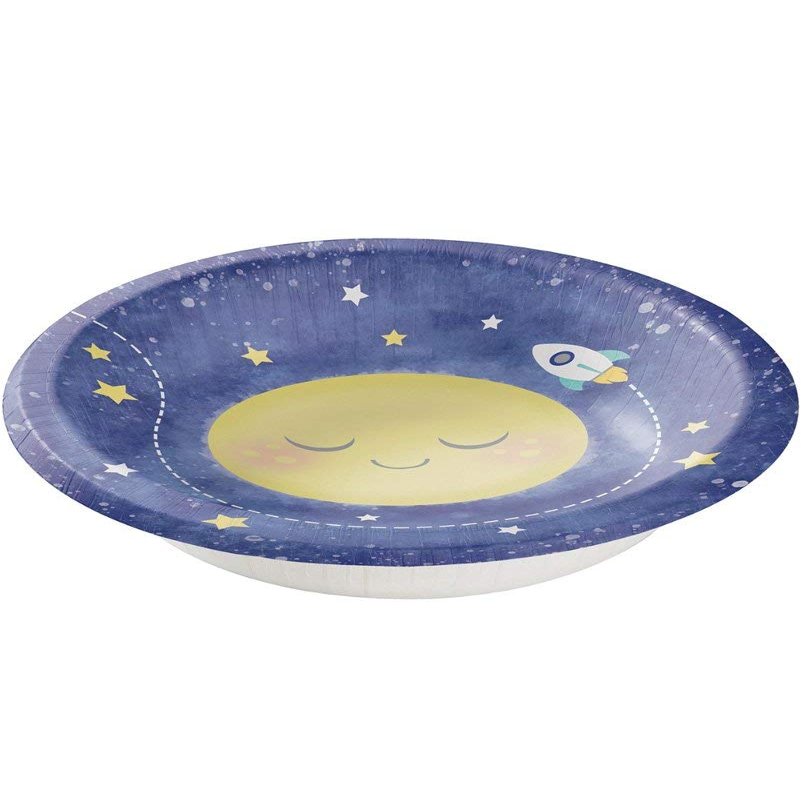 Creative Converting 322280 Moon and Stars Baby Shower Printed Paper Bowls 20 oz Blue and White
