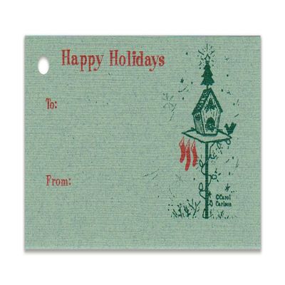 (15 Tags) Birdhouse Christmas SAGE Gift Tags & Strings. Happy Holidays. to: from: Hang Tags