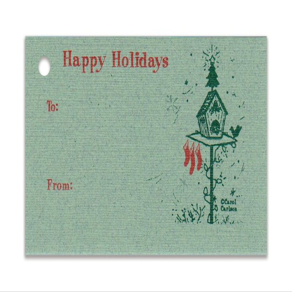 (15 Tags) Birdhouse Christmas SAGE Gift Tags & Strings. Happy Holidays. to: from: Hang Tags