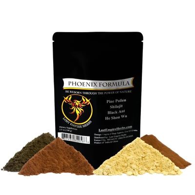 Phoenix Rejuvenation Formula - Lost Empire Herbs Energy Blend of 4 Top Natural Health Herbs Pine Pollen, He Shou Wu, Ant, and Shilajit (100g Powder)