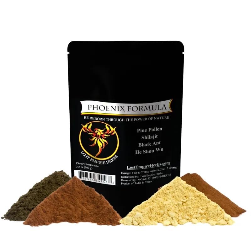 Phoenix Rejuvenation Formula - Lost Empire Herbs Energy Blend of 4 Top Natural Health Herbs Pine Pollen, He Shou Wu, Ant, and Shilajit (100g Powder)