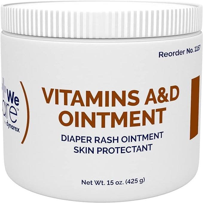 Dynarex Vitamins A & D Ointment, Ointment with Vitamin A and Vitamin D Skin Protectant, for Diaper Rash and Discomfort, White, 2  15 oz Jars of Dynarex Vitamins A & D Ointment