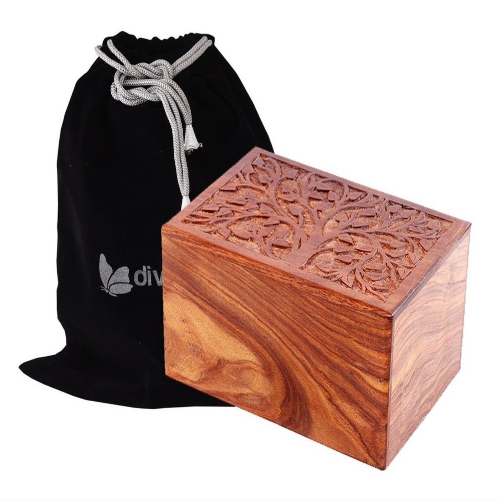 Exclusive Solid Rosewood Tree of Life Carved Design by Divinityurns, Handcarved Wood Urn - Large, Cremation Urn, Wooden Urn