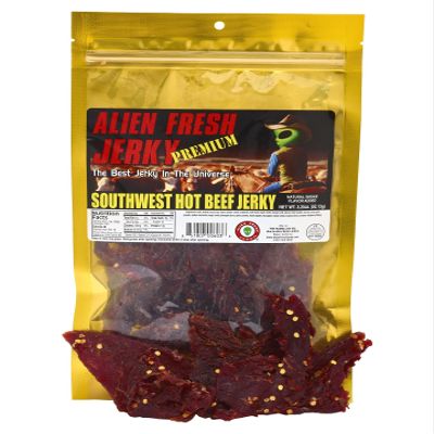 Alien Fresh Jerky - Classic - Southwest Hot - Premium Beef - Low Calorie Snack - The Best Jerky In The Universe - 3.25 OZ - Made In USA