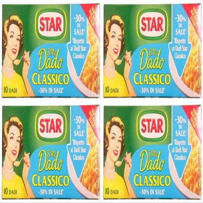 Star: "Il Mio Dado Classico" Bouillon Cubes, Classic Taste, with 30% Less Salt - Pack of 4 10-Cubes Boxes, 10g Each Cube [ Italian Import ]