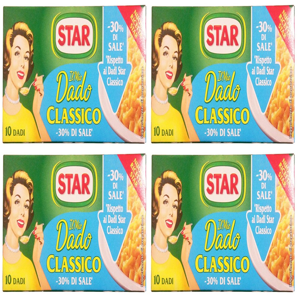 Star: "Il Mio Dado Classico" Bouillon Cubes, Classic Taste, with 30% Less Salt - Pack of 4 10-Cubes Boxes, 10g Each Cube [ Italian Import ]
