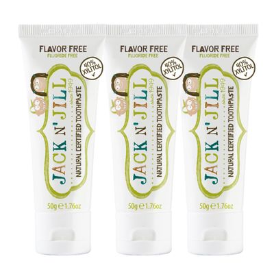 Jack N' Jill Natural Toothpaste for Kids - Fluoride Free Toothpaste, 40% Xylitol, BPA-Free - Flavor Free, 1.76 oz (Pack of 3)