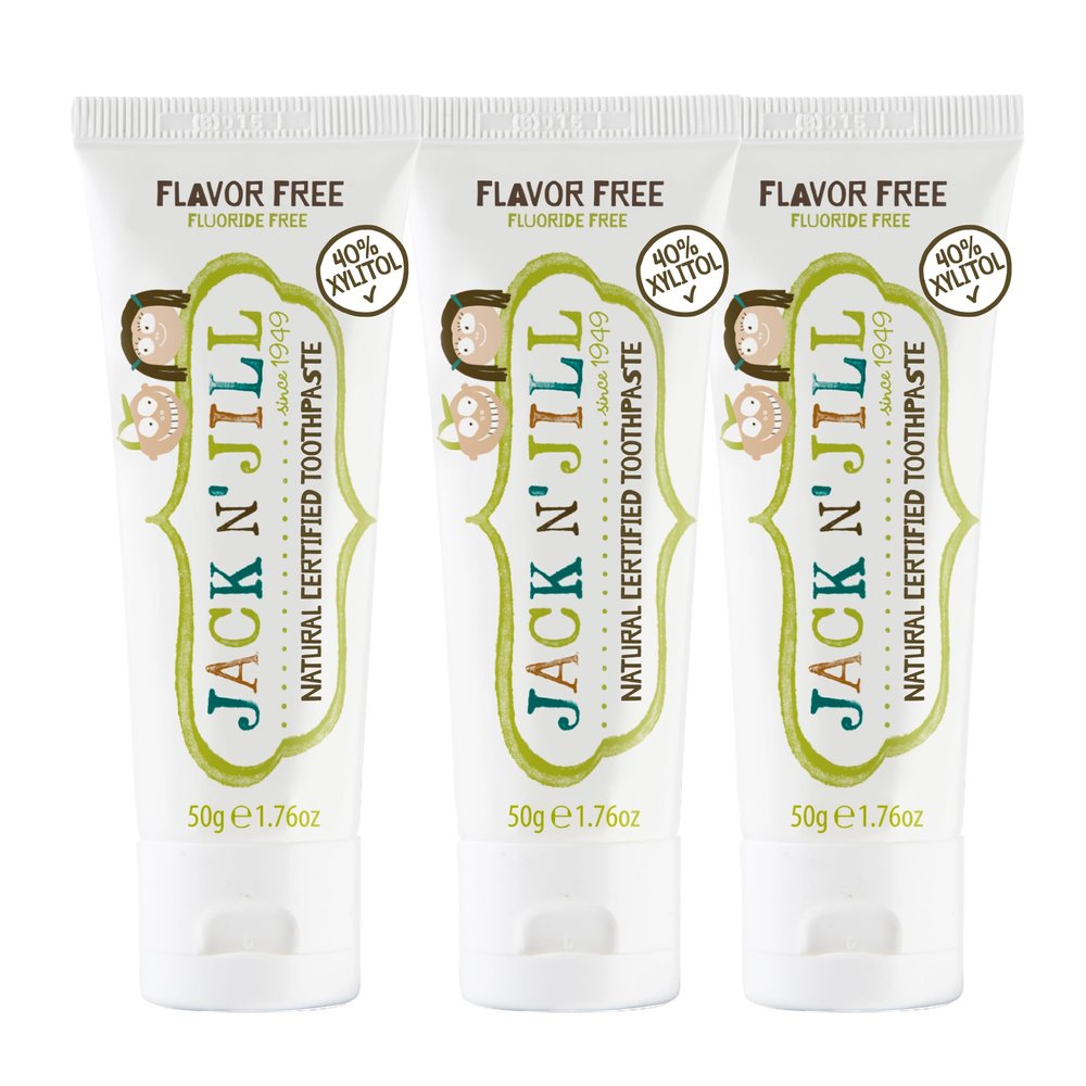 Jack N' Jill Natural Toothpaste for Kids - Fluoride Free Toothpaste, 40% Xylitol, BPA-Free - Flavor Free, 1.76 oz (Pack of 3)