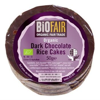 Biofair Organic Fair Trade Dark Chocolate Rice Cakes 50g (Pack of 6)