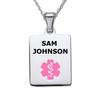 Divoti Deep Custom Laser Engraved Stainless Steel Medical Alert Necklace for Women, Sleek Tag Medical ID Necklace, Medical Pendant Tag w/Free Engraving -24" Rope Chain -Pink view 1