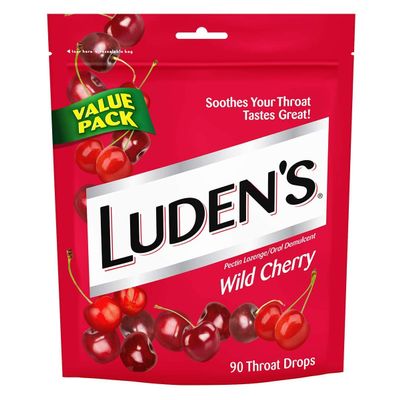 Luden's Sore Throat Relief Lozenges for Minor Everyday Irritation & Dry Mouth, Wild Cherry Flavored Drops, 90 Count, Pack of 24