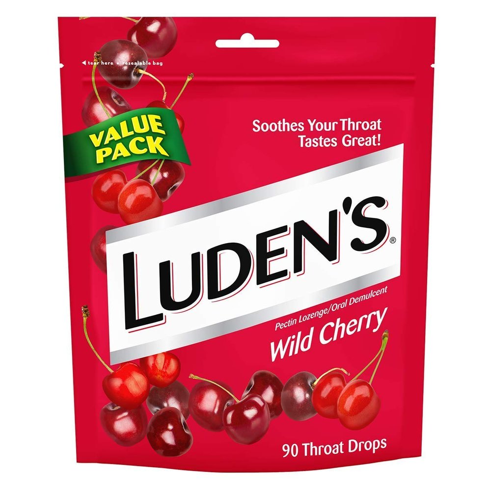Luden's Sore Throat Relief Lozenges for Minor Everyday Irritation & Dry Mouth, Wild Cherry Flavored Drops, 90 Count, Pack of 24