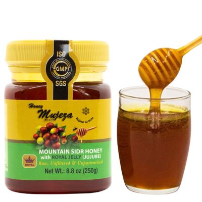 Authentic Mountain Sidr Honey with Royal Jelly Jujube Honey, Supports Mental Health, Memory and Cognition, 100% Natural, Raw Liquid Honey, Gluten Free (250g/ 8.8 oz)