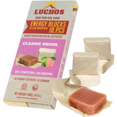 LUCHOS Energy Blocks - Classic Guava 400 g | Colombian On-the-Go Sports Nutrition for Running, Cycling & Hiking | A Natural Alternative to Bars & Gels | 10 Vegan, Gluten Free & Easy to Digest Portions