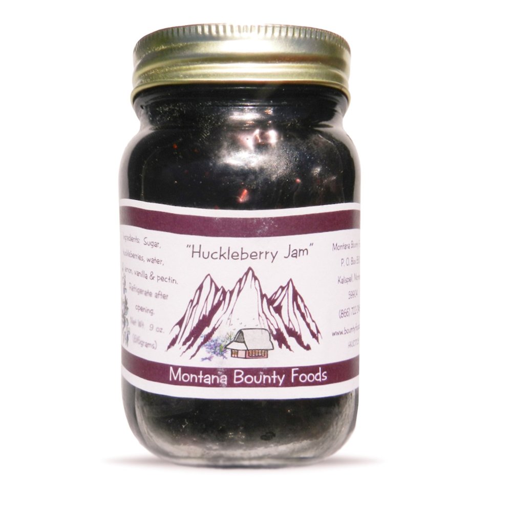 Bounty Foods Huckleberry Jam 9 oz Hand-Picked Wild Fruit Grown in Montana Berries - Breakfast, Desserts, Toppings, Pie Fillings Non-GMO (HJM)