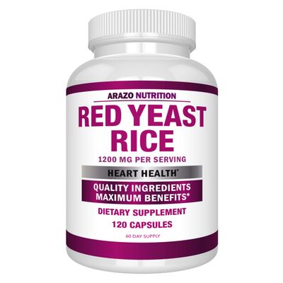 Arazo Nutrition Red Yeast Rice Extract 1200 MG Per Serving Citrinin Free Supplement Vegetarian 120 Capsules