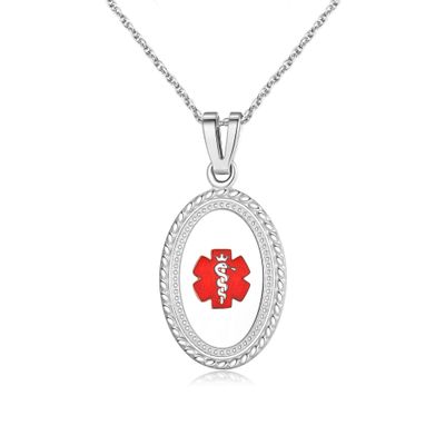 Divoti Custom Engraved-Stainless Premier Disc Tag Medical Alert Necklace, Medical ID Necklace Women, Medical Pendant Tag- Various Color and 24 IN Rope -TP Red