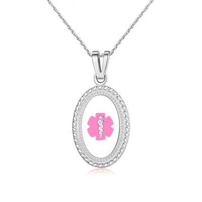 Divoti Custom Engraved-Stainless Premier Disc Tag Medical Alert Necklace, Medical ID Necklace Women, Medical Pendant Tag- Various Color and 24 IN Rope -Pink