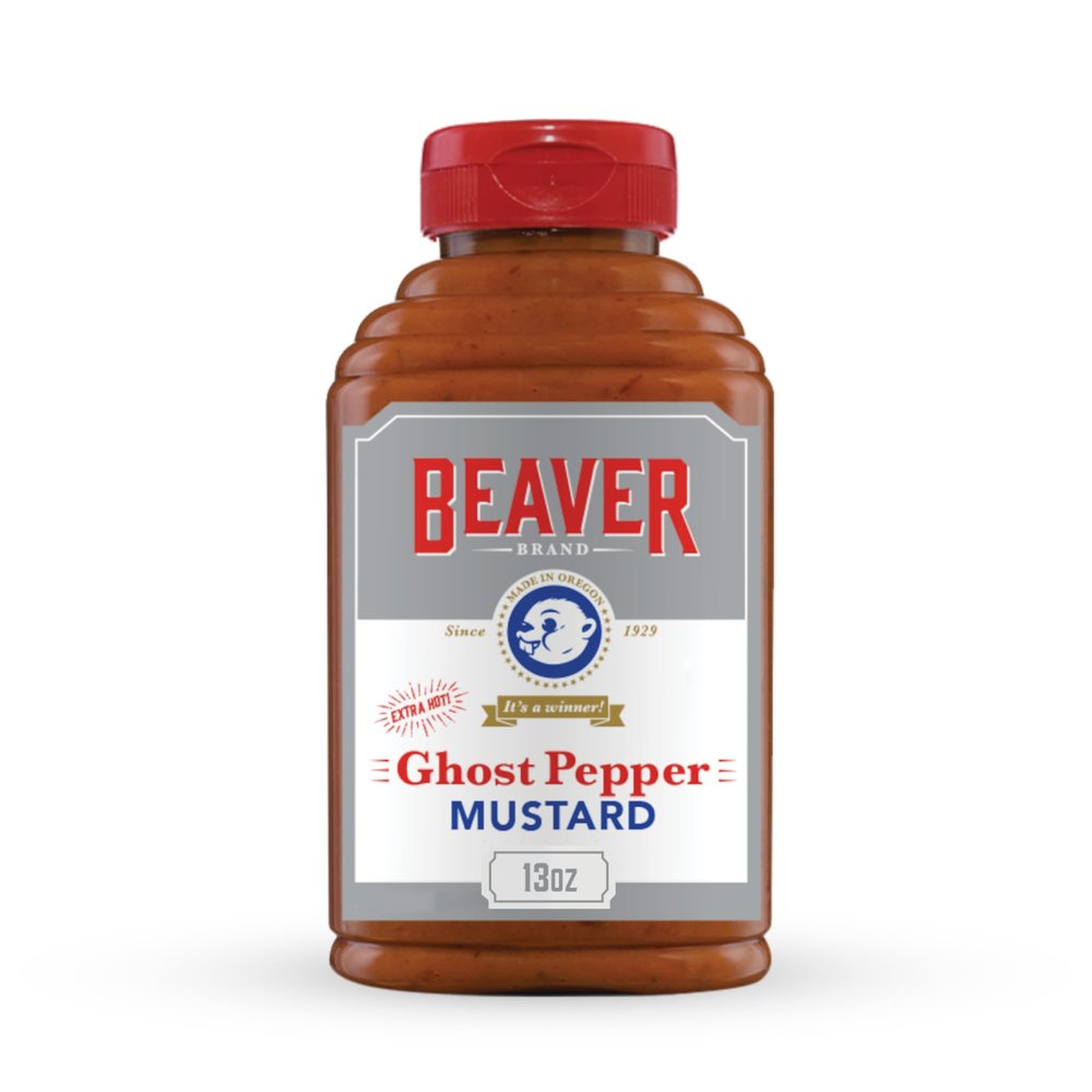 Beaver Brand Extra Hot Ghost Pepper Spicy Mustard 13 oz, Fiery Hot Mustard