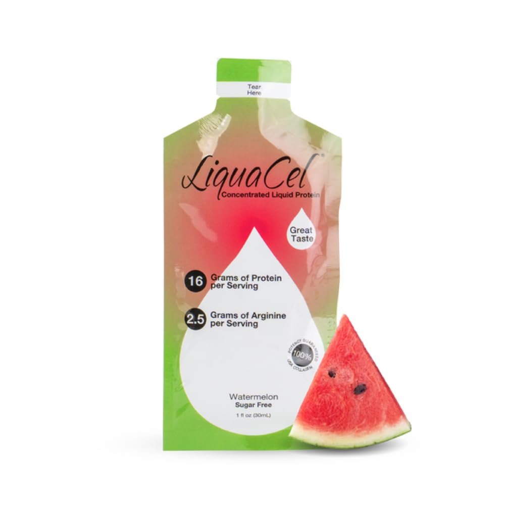 LiquaCel Concentrated Liquid Protein, Watermelon Flavor, 16g Hydrolyzed Collagen Protein and 2.5g Arginine Per Single-Serving Packet, Sugar & Gluten Free, 1fl oz Packets, 100ct Case