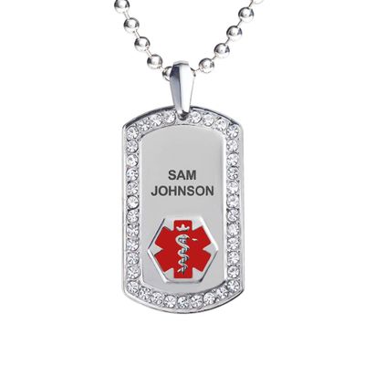 Divoti Pure Titanium Medical Alert Necklace for Women, Custom Engraved Supreme Dog Tag Medical ID Necklace-24' Ball/Red