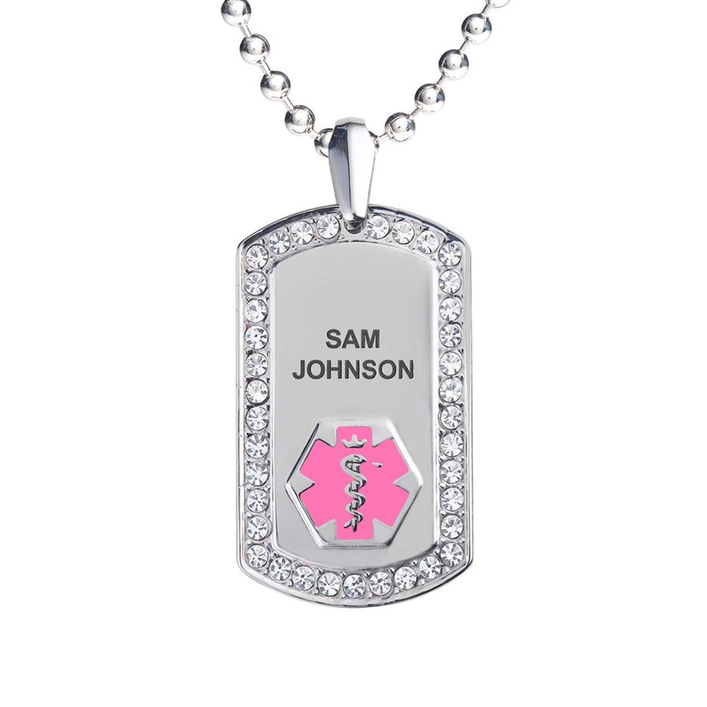 Divoti Pure Titanium Medical Alert Necklace for Women, Custom Engraved Supreme Dog Tag Medical ID Necklace-24' Ball/Pink
