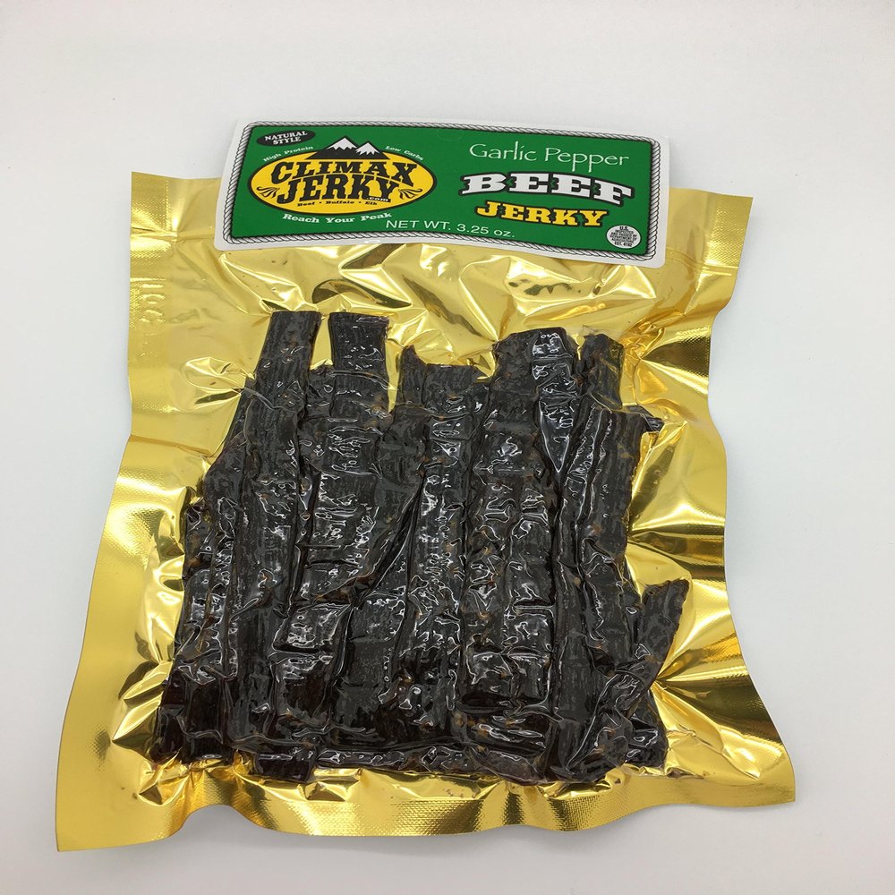 BEST Natural Style Thin Cut 3.25 OZ. Smoked Garlic Pepper Beef Jerky - No Preservatives High Protein Low Carbs - Kids Favorite by Climax Jerky - Buy Multiple Packs & Save! (Garlic Pepper, 20 Pack)