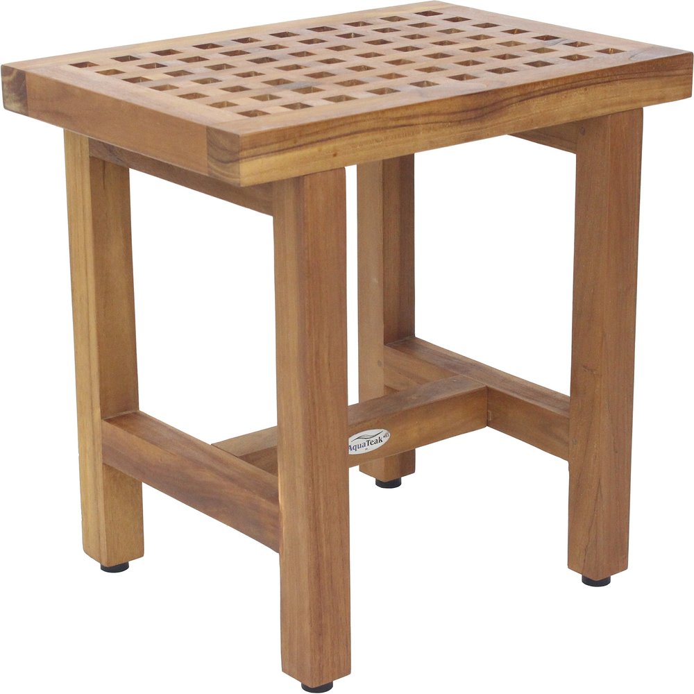 AquaTeak (Fully Assembled) Patented 18" Grate Lotus Teak Shower Bench