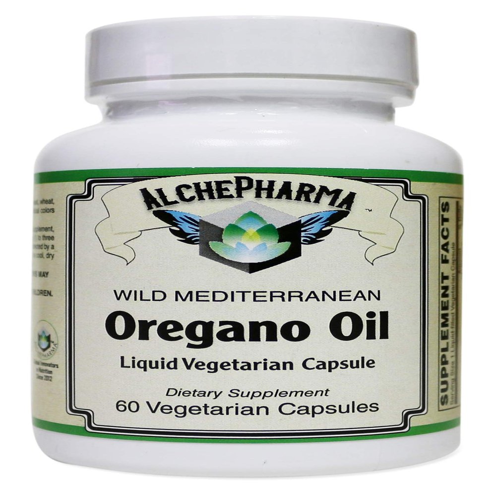 AlchePharma Oregano Mediterranean wildcrafted Grown organically (bio-Active Component Minimum of 60-70% Carvacrol) Oil Liquid Filled Capsules