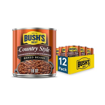 BUSH'S BEST 16 oz Canned Country Style Baked Beans, Source of Plant Based Protein and Fiber, Gluten Free, (Pack of 12)