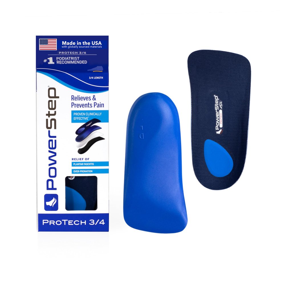 PowerStep ProTech 3/4 Orthotic Insoles - Medical Grade Arch Support Inserts for Plantar Fasciitis Relief- Made in USA - Maximum Cushioning + ShockAbsorb Orthotics (M 5-6.5 W 7-8.5)