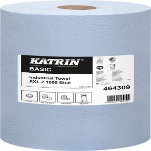 2 Rolls Katrin Basic Industrial Towel XXL 2 (Item Number: 464309) Cleaning Cloth Roll/Workshop Roll 2-Ply, 1000 Sheets, Blue, size: 36x38 cm