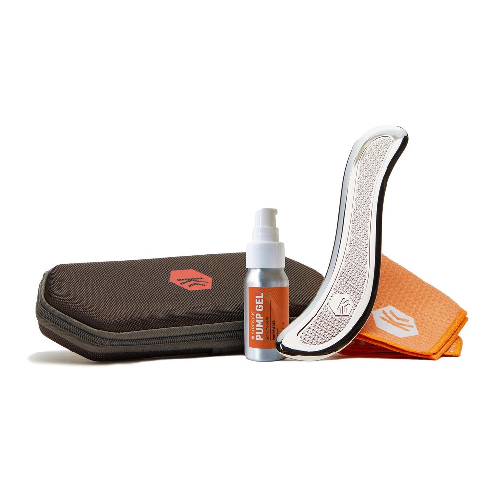SIDEKICK Echo Muscle Scraper - Steel Gua Sha Tool - w/Patented Anti-Fatigue Grip - Full Kit Included  Designed for IASTM to Relieve Neck, Shoulder, Back and Muscle Pain - (Stainless Steel)
