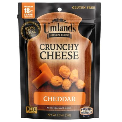 Umlands Crunchy Cheese  Cheddar (1.9 oz Bag) | 100% Real Wisconsin Cheese, Keto, Low-Carb, High-Protein, Gluten-Free, Shelf-Stable Snack