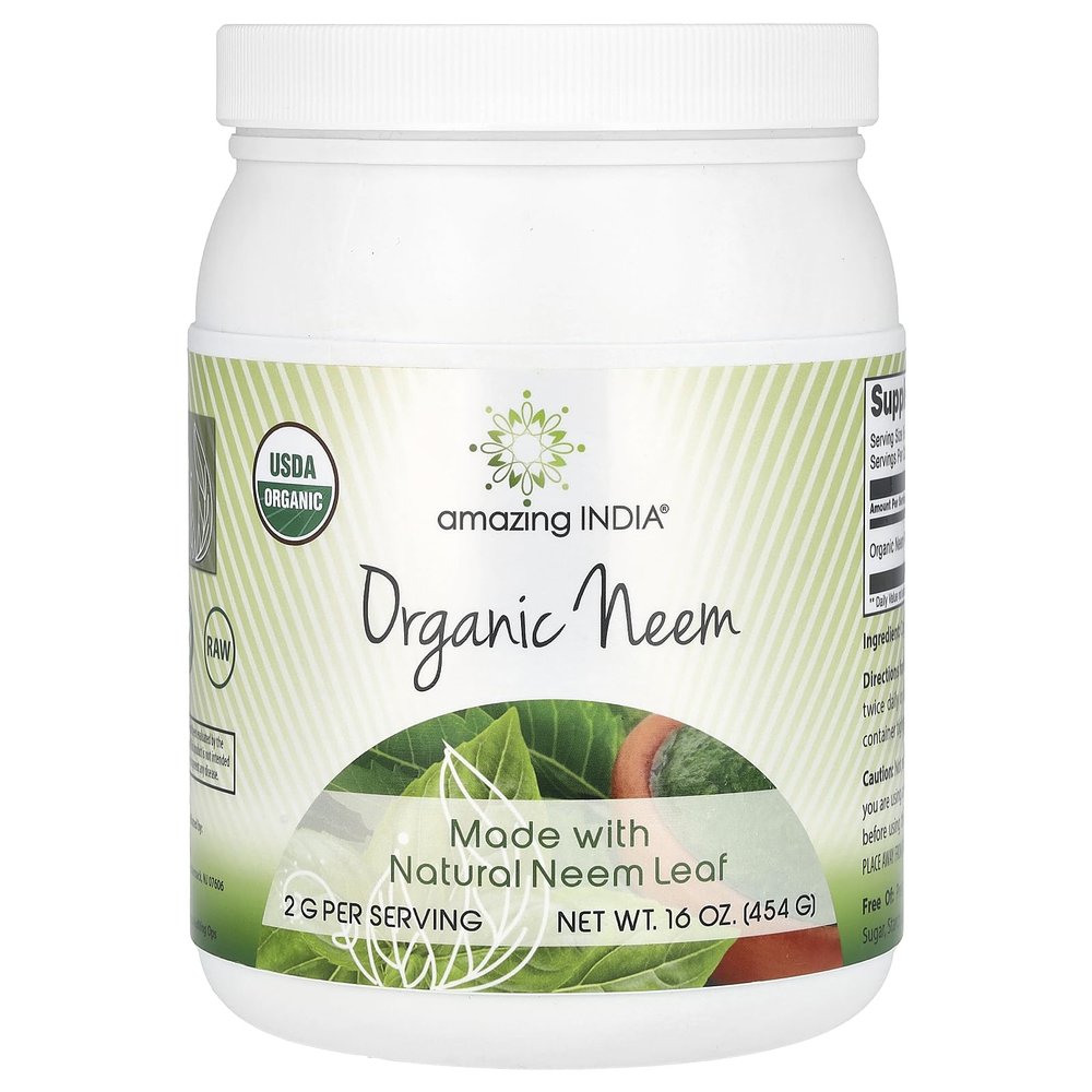Amazing India USDA Certified Organic Neem Powder (Non-GMO) 16oz - Promotes Blood Purification, Healthy Immunity & Healthy Skin
