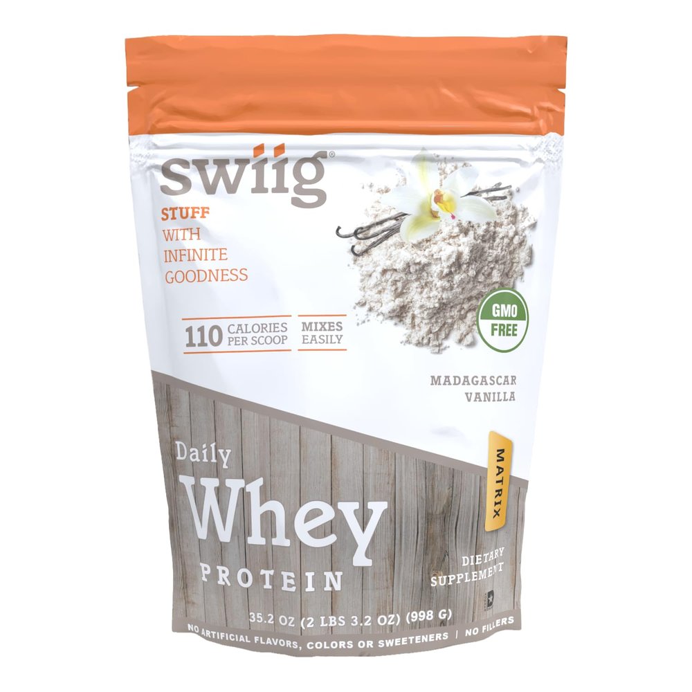 swiig Premium Daily Whey Matrix, Vanilla 2.2lb 20g Protein per Serving with Amino Acids for Muscle Recovery Gluten-Free, Non-GMO, No Fillers, No Artificial Flavors