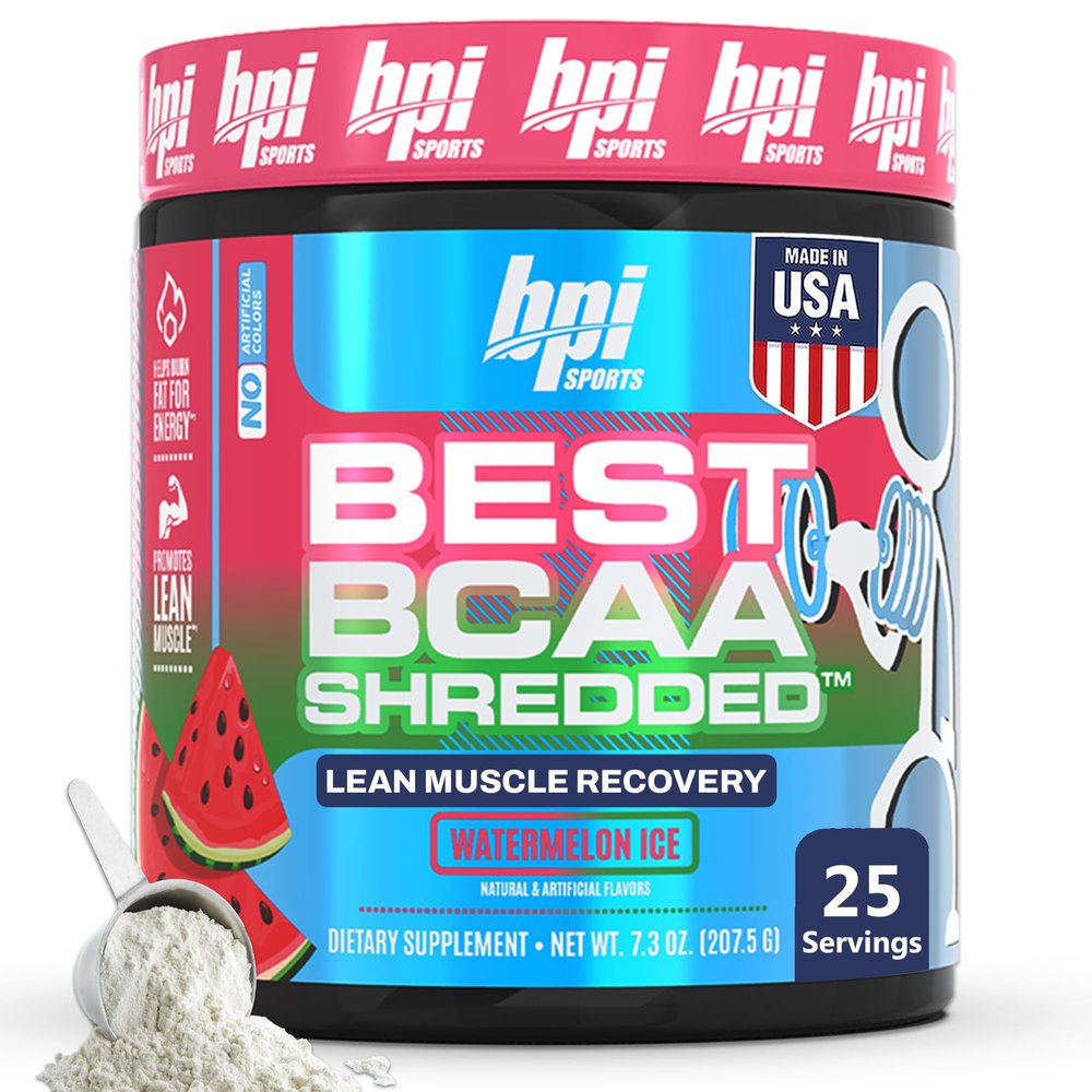 BPI Sports Best BCAA Shredded - Caffeine Free Thermogenic Recovery Drink, Lean Muscle Building BCAA Powder For Women and Men, Preworkout BCAAs Amino Acids Drink- Watermelon ICE - 25 Servings
