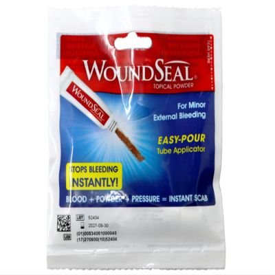 WoundSeal Topical Powder for Minor External Bleeding, Easy-Pour Tube Applicator, Fast-Acting Blood Clotting Formula, 4 Single-Use Applications