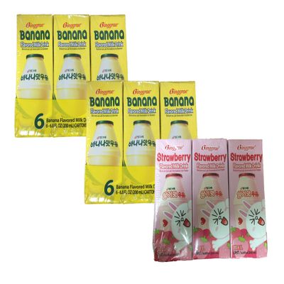 Binggrae Banna Flavor Milk and Strawberry Flavor Milk (2 Banana 1 Strawberry)