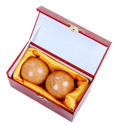 1.4'' Orange Natural Marble Baoding Chinese Health Stress Exercise Balls in Natural Stone Color Craft Collection Box Package