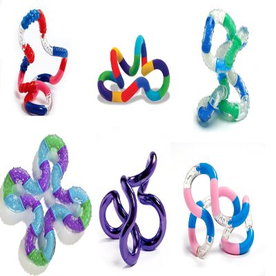 Set of 6 Assorted Loose Packed Tangle Jr. Fidget Toys Fuzzy Metallic Textured Original Relax and Therapy by Tangle
